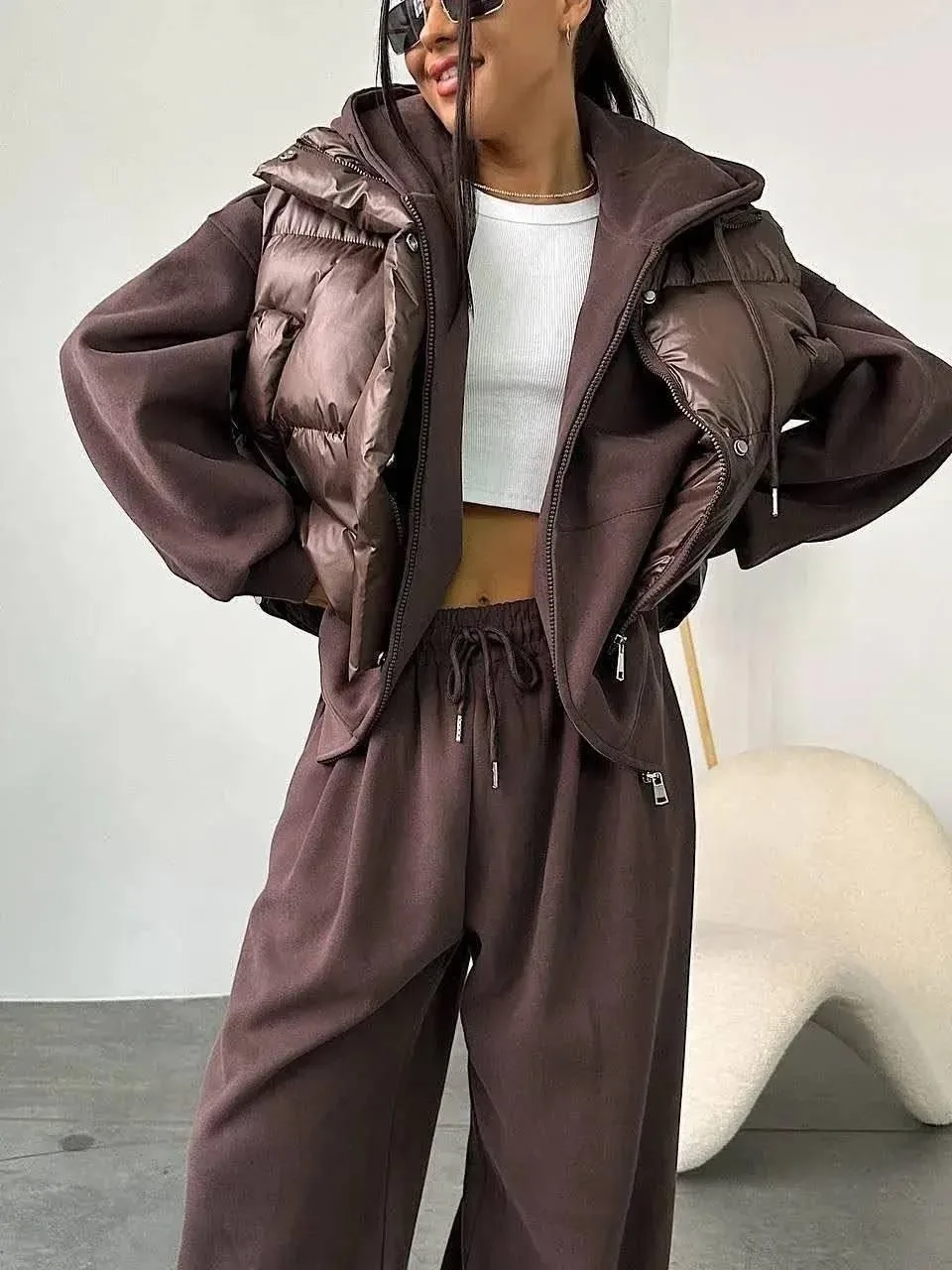 Костюм 3-в-1: худи + брюки wide leg + жилетка — фото 4