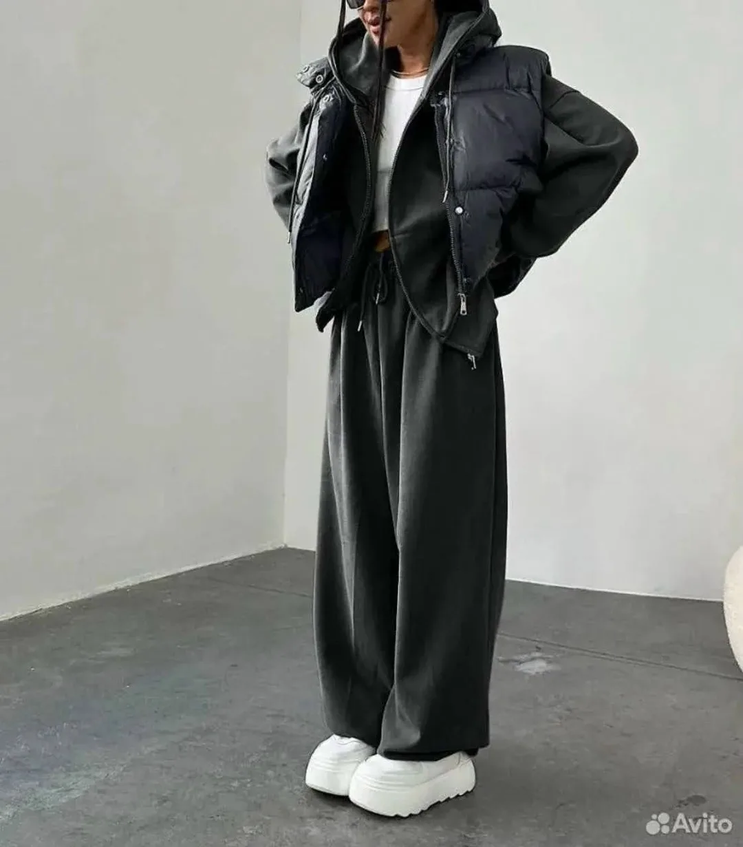 Костюм 3-в-1: худи + брюки wide leg + жилетка — фото 9
