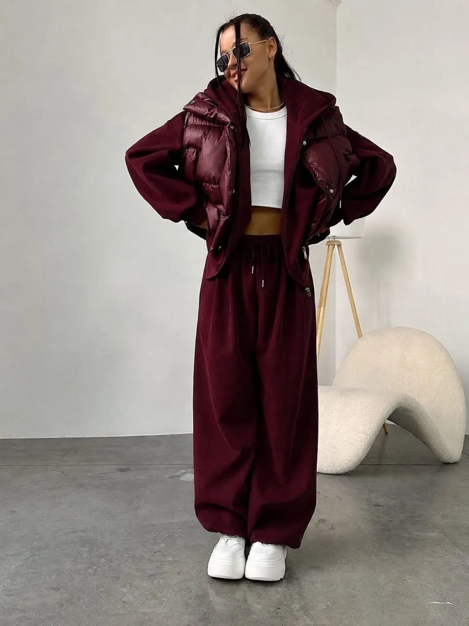 Костюм 3-в-1: худи + брюки wide leg + жилетка — фото 11
