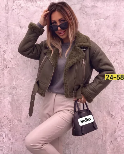 Бомбер-дублёнка из искусственной кожи с барашьей подкладкой — фото 1