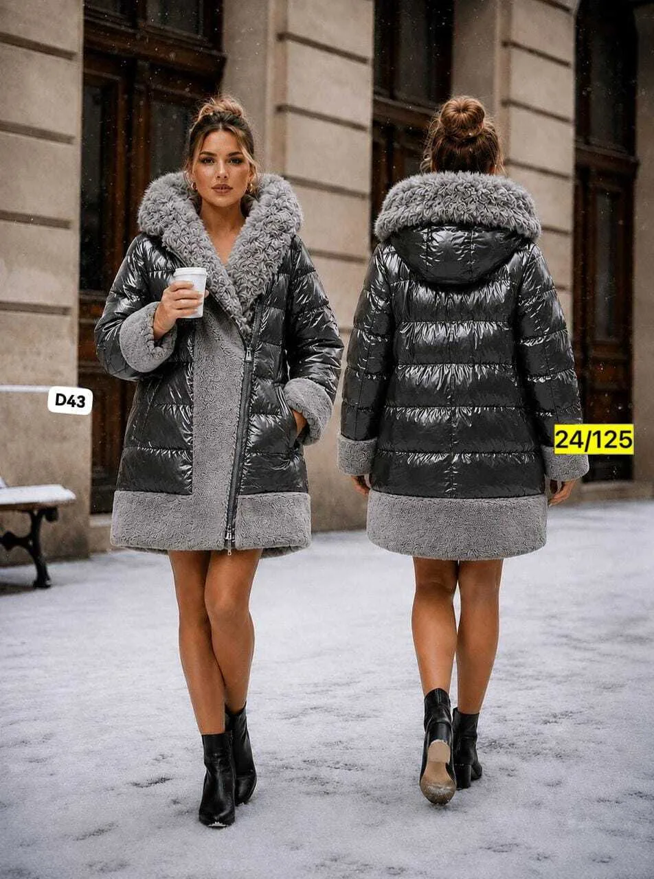 Платье серо-кофейное глянцевое удлинённое серая — фото 1
