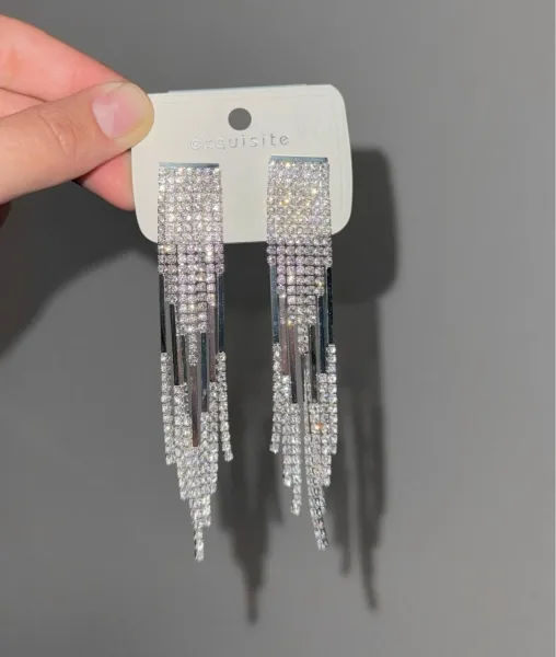 Вечерние серьги с камнями Серый — фото 7