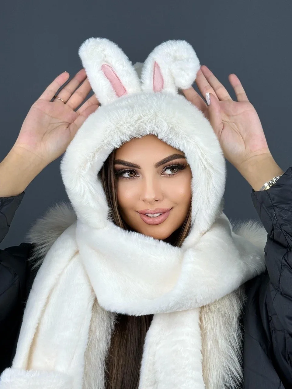 Шапка+снуд+варежки зимние — фото 28