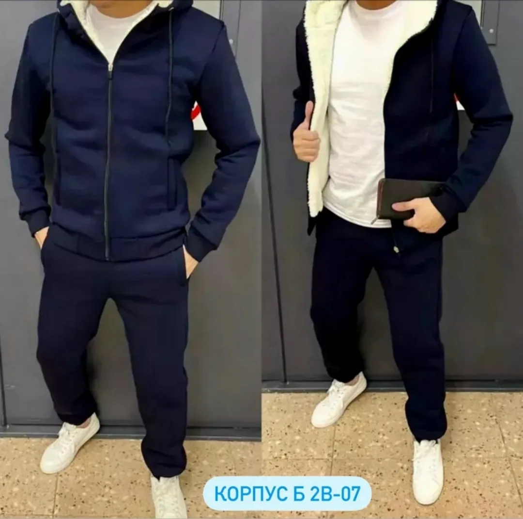 Мужской спортивный костюм из флиса с меховым воротником — фото 9