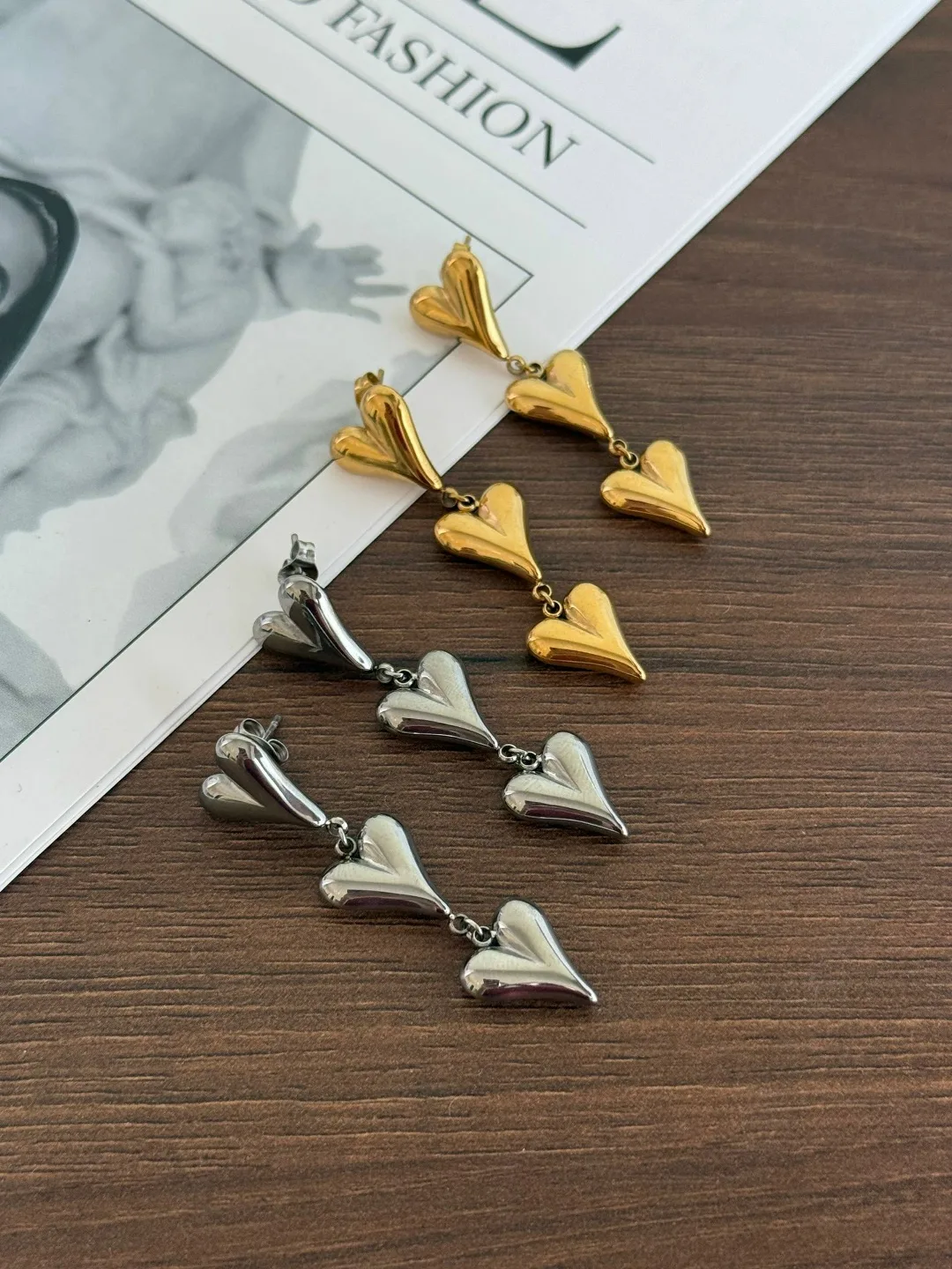 Серьги из ювелирной стали в цветах золото и серебро — фото 1