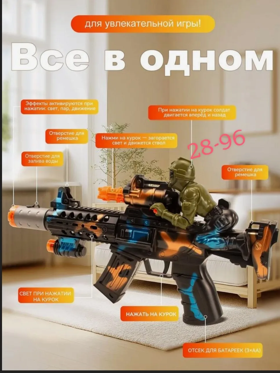 Детский игрушечный автомат со звуком, светом и эффектом спрея, подарок для мальчиков и девочек — фото 2