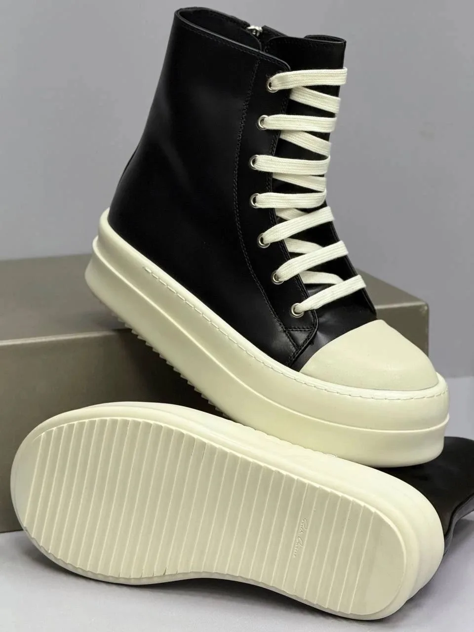 Лимитированные КЕДЫ RICK OWENS DRKSHDW MEGALACED DIRTY BLACK/MILK Чёрный — фото 11