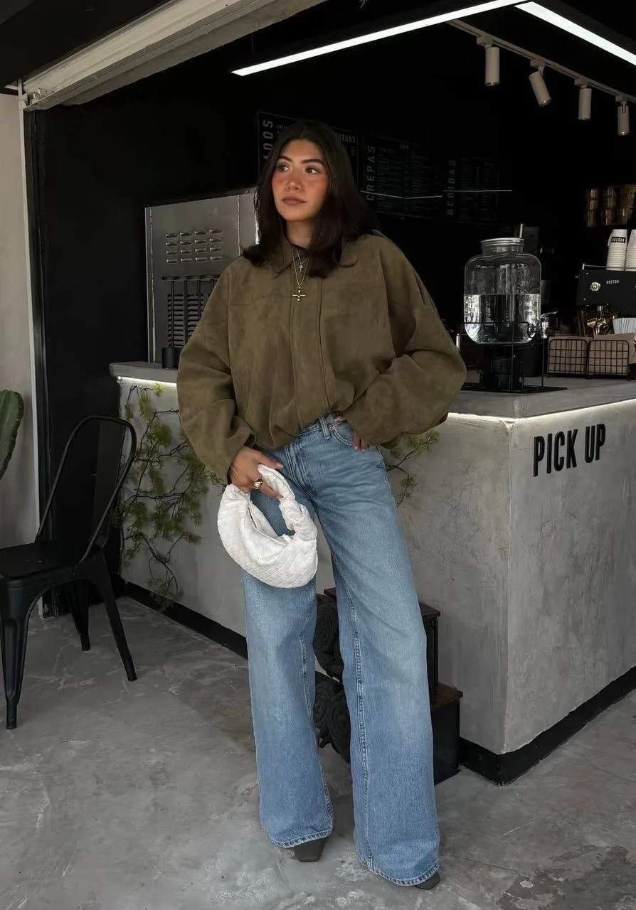 Бомбер ZARA замшевый шоколадный/оливковый — фото 3