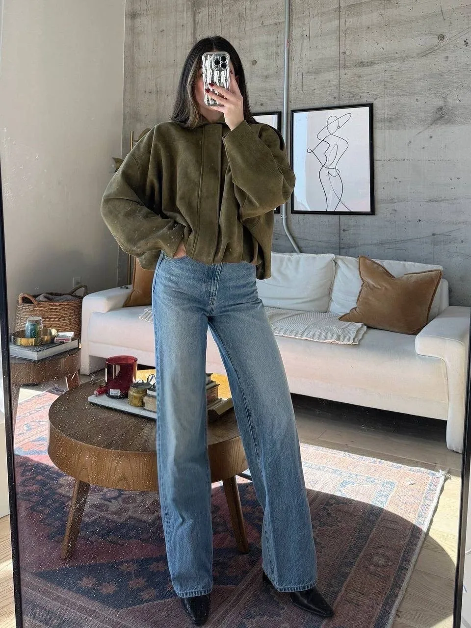 Бомбер ZARA замшевый шоколадный/оливковый — фото 5