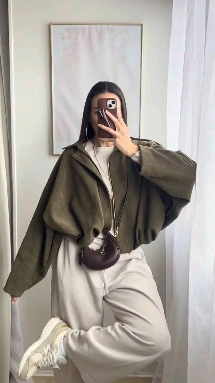 Бомбер ZARA замшевый шоколадный/оливковый — фото 7