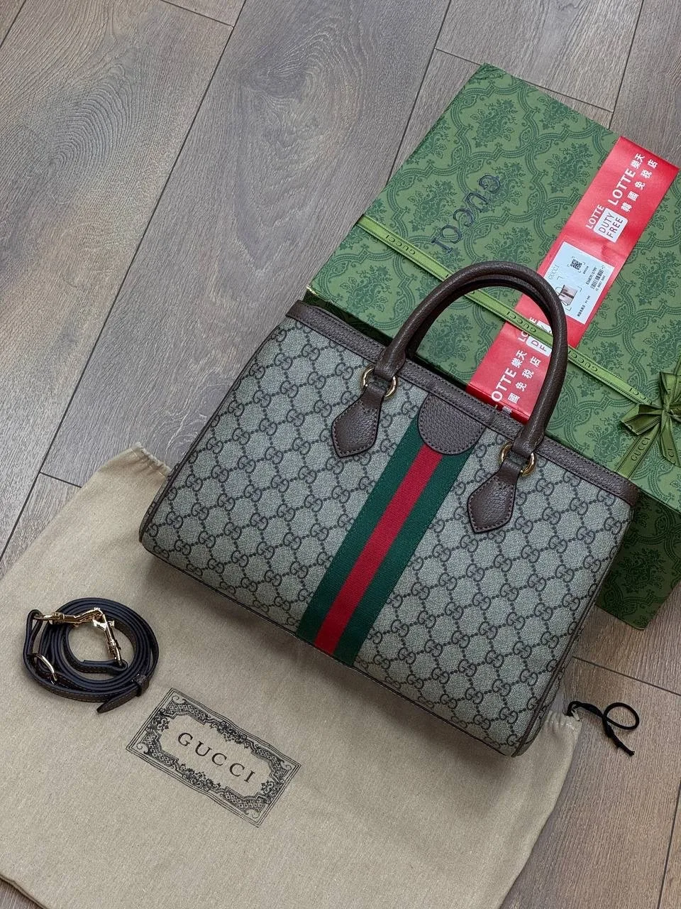Сумка GUCCI из канвы и кожи — фото 3
