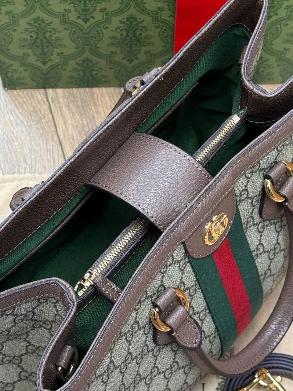 Сумка GUCCI из канвы и кожи — фото 7