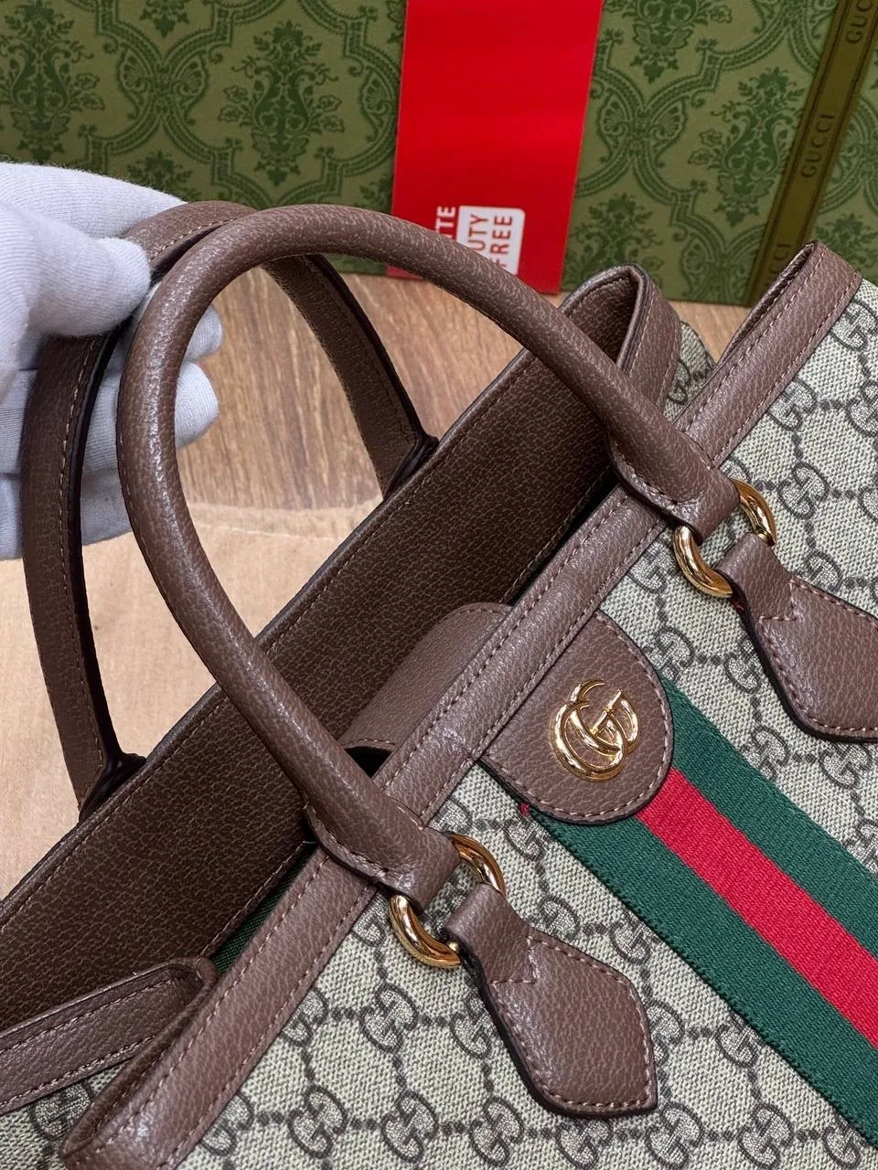 Сумка GUCCI из канвы и кожи — фото 8