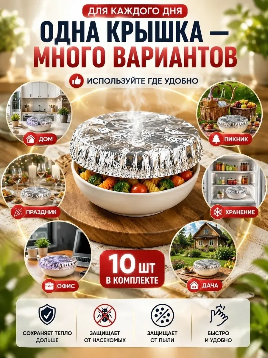 Фольгированная одноразовая крышка с эластичной кромкой для временного накрывания посуды — фото 5
