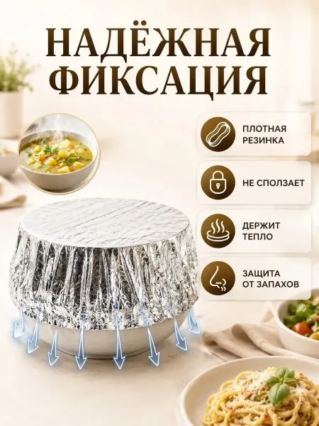 Фольгированная одноразовая крышка с эластичной кромкой для временного накрывания посуды — фото 9