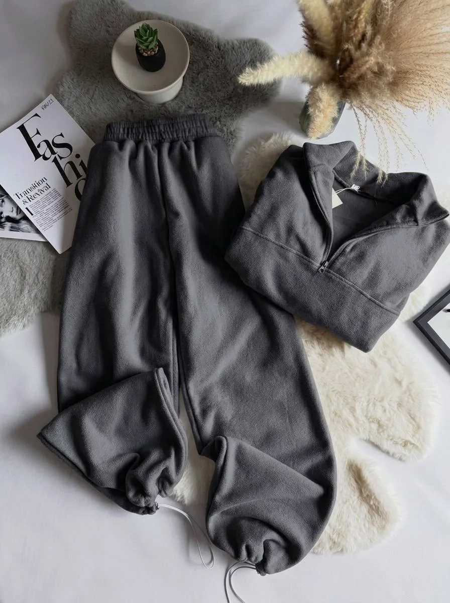 Спортивный костюм двойка в стиле Oversize из двухстороннего флиса — фото 4