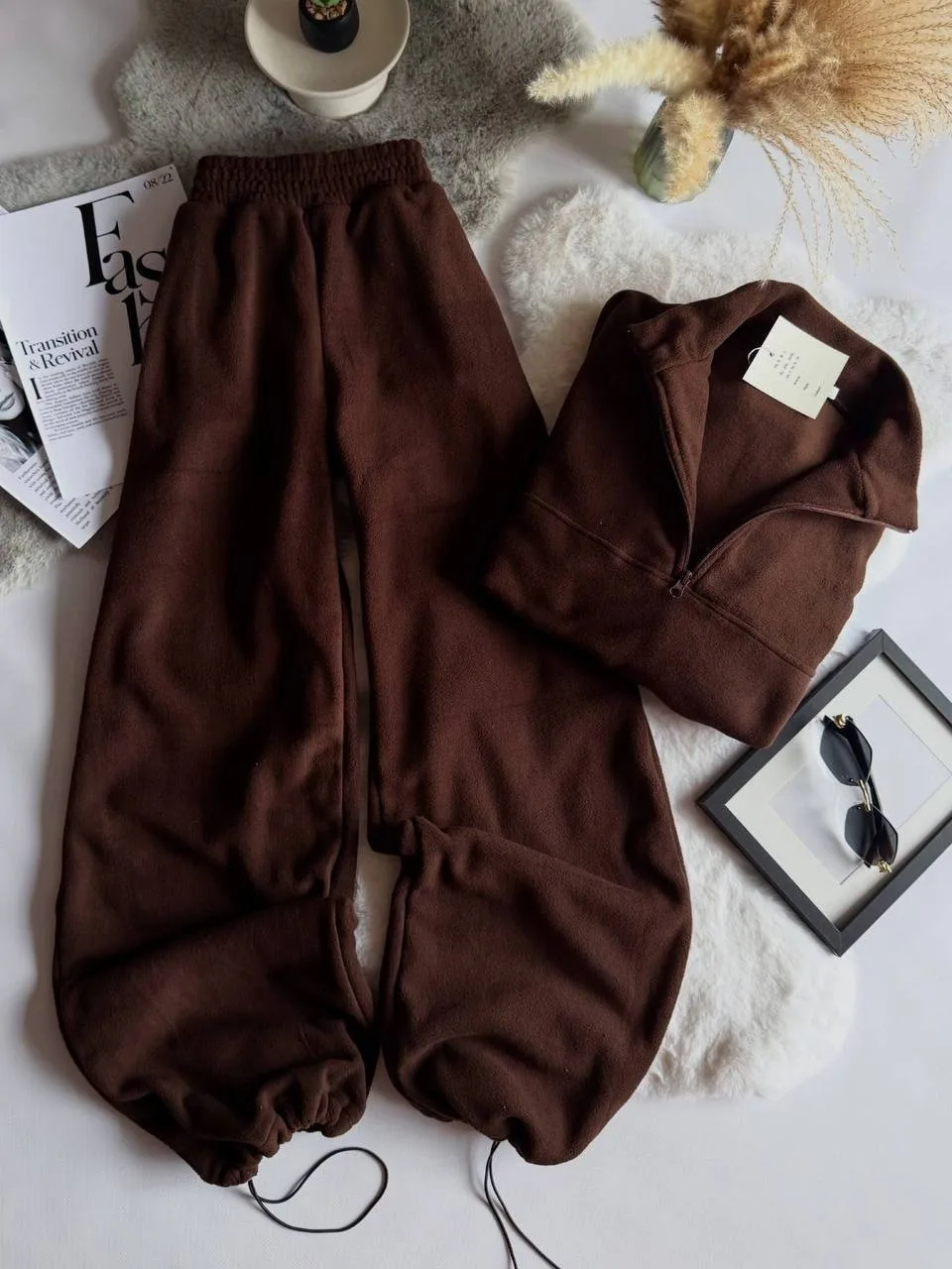 Спортивный костюм двойка в стиле Oversize из двухстороннего флиса — фото 8