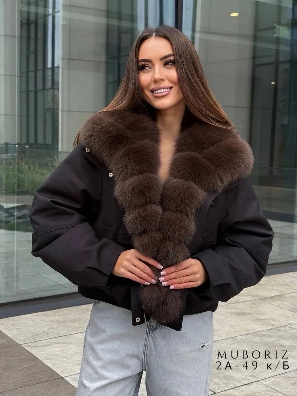 Пуховик женский с натуральным мехом песца — фото 2
