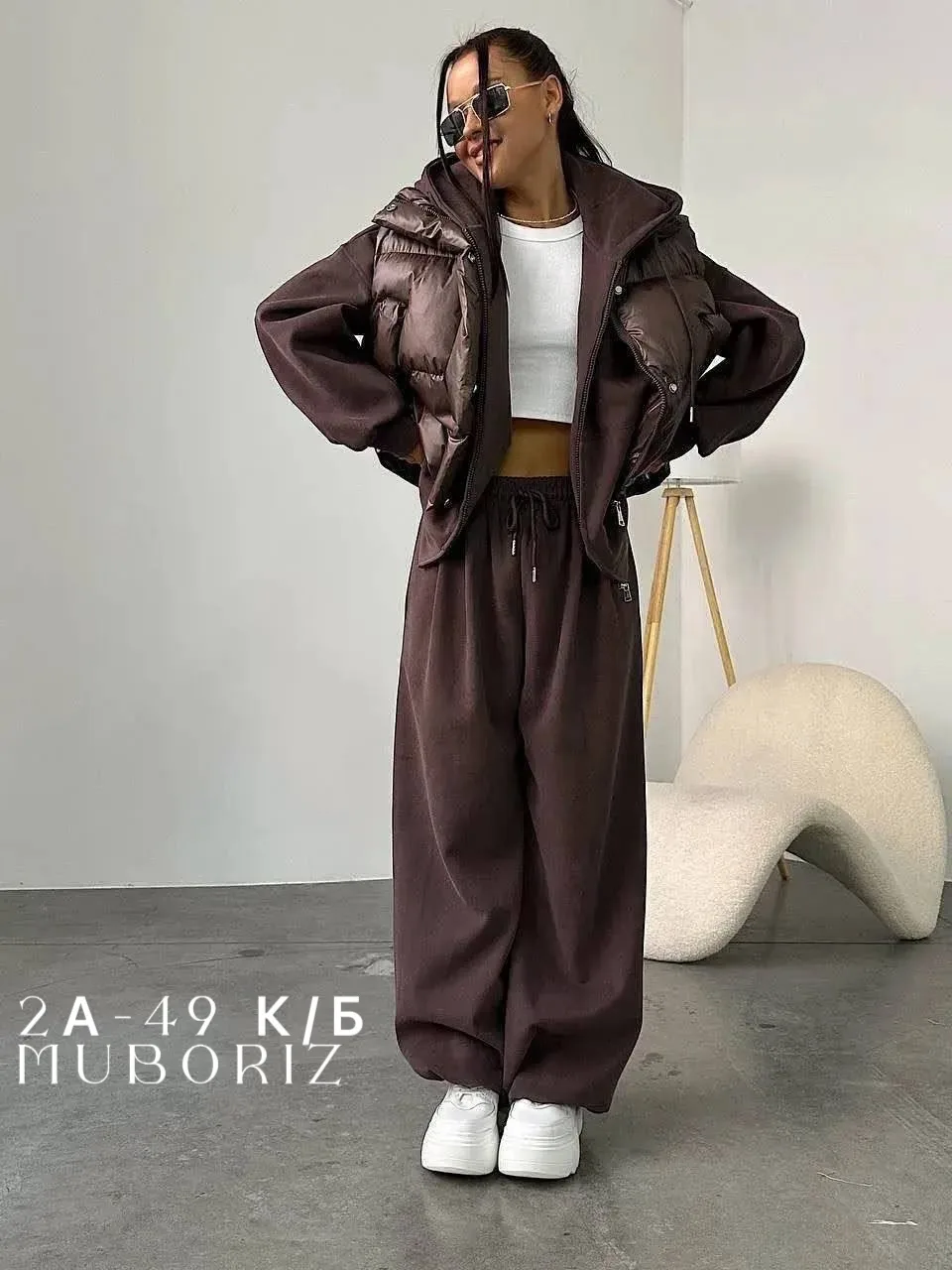 Костюм 3-в-1: худи + брюки wide leg + жилетка — фото 6