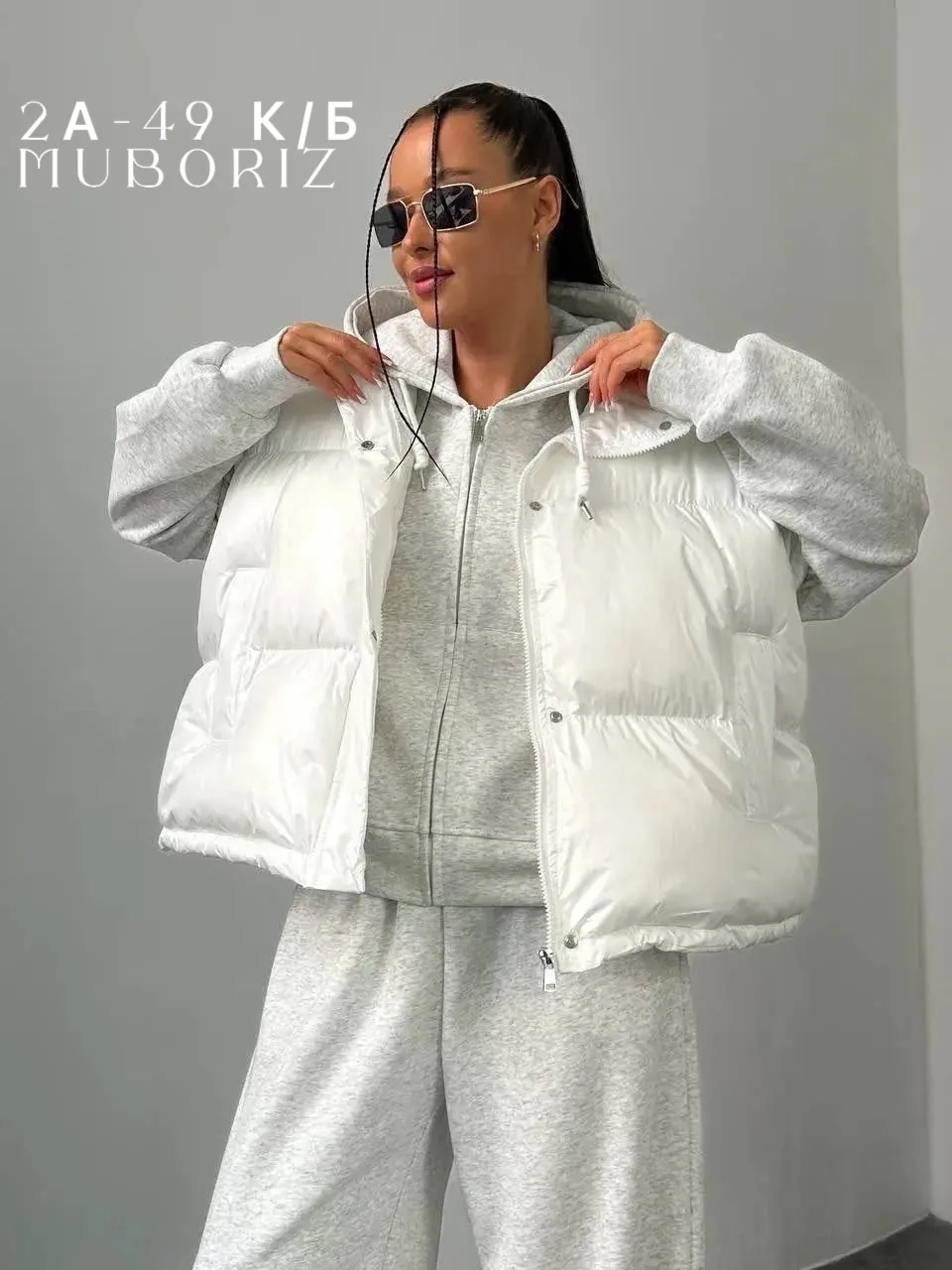 Костюм 3-в-1: худи + брюки wide leg + жилетка — фото 7