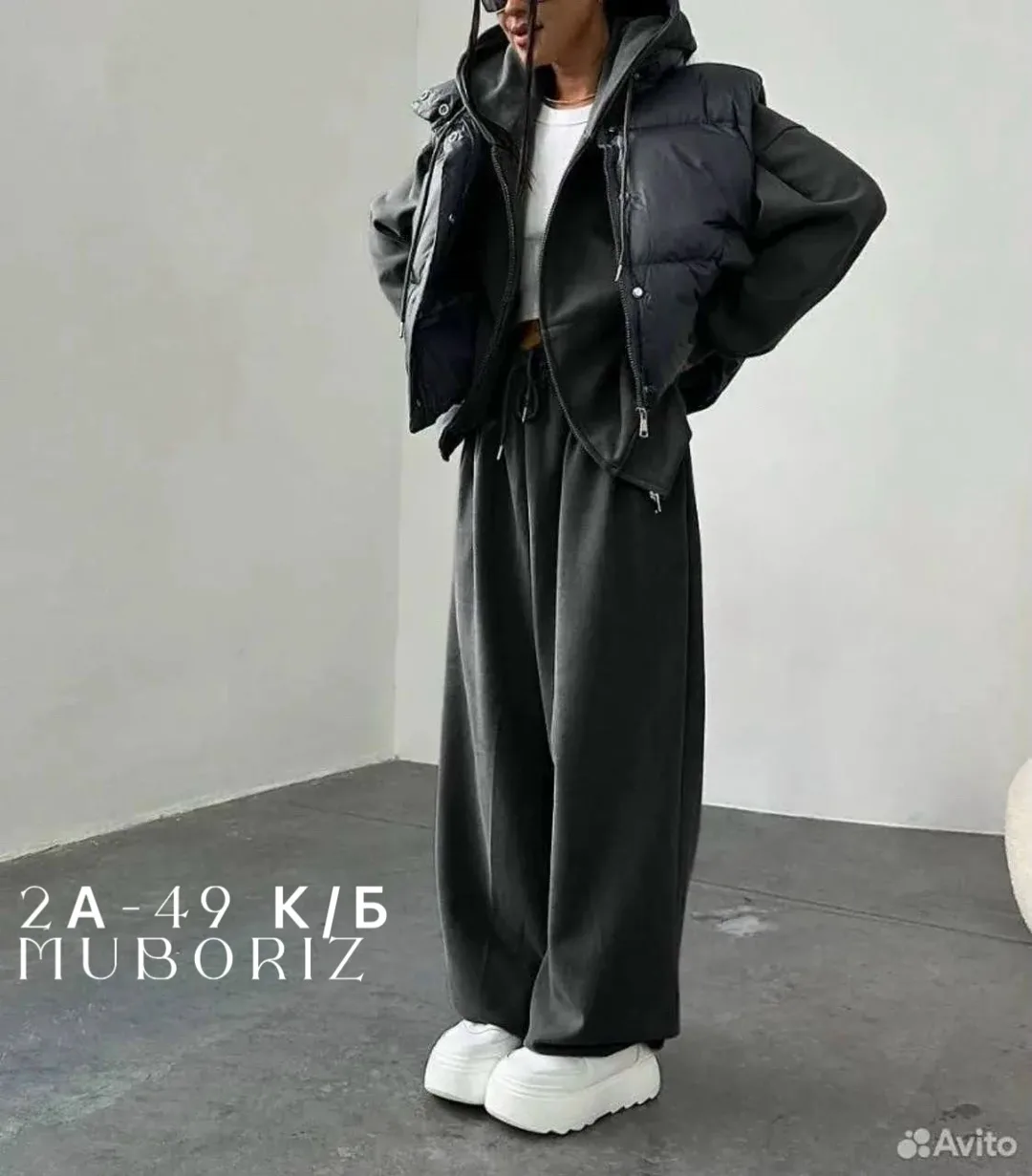 Костюм 3-в-1: худи + брюки wide leg + жилетка — фото 8