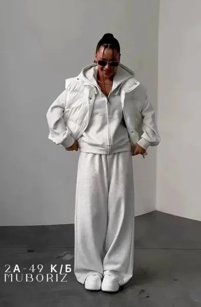 Костюм 3-в-1: худи + брюки wide leg + жилетка — фото 1