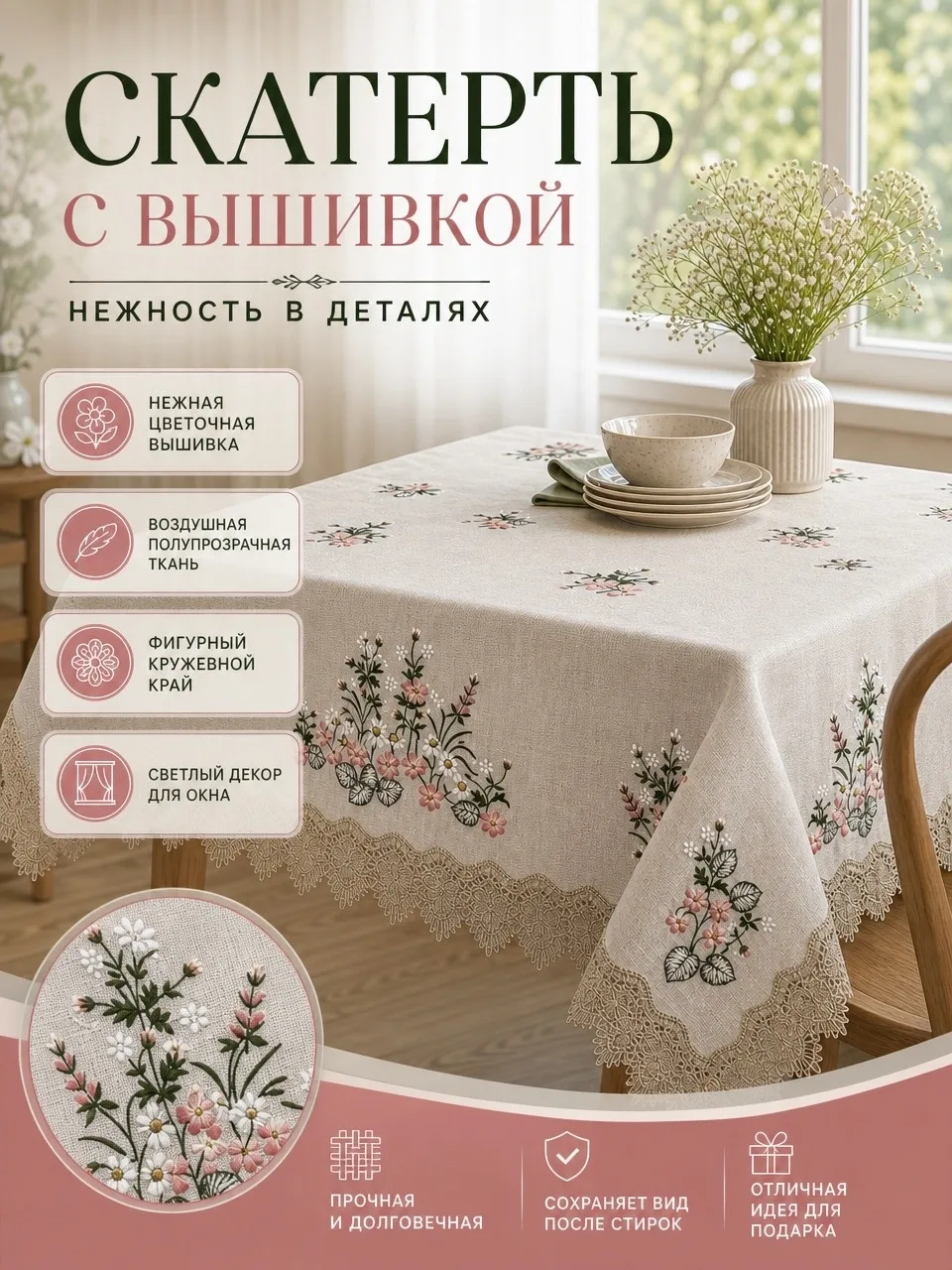 Скатерть коврик ТК Садовод к.А, лён — фото 11
