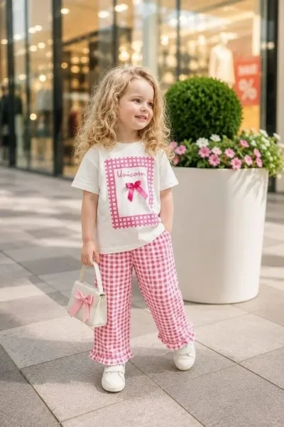Костюм детский хлопок белый красный малина клетка бант — фото 5
