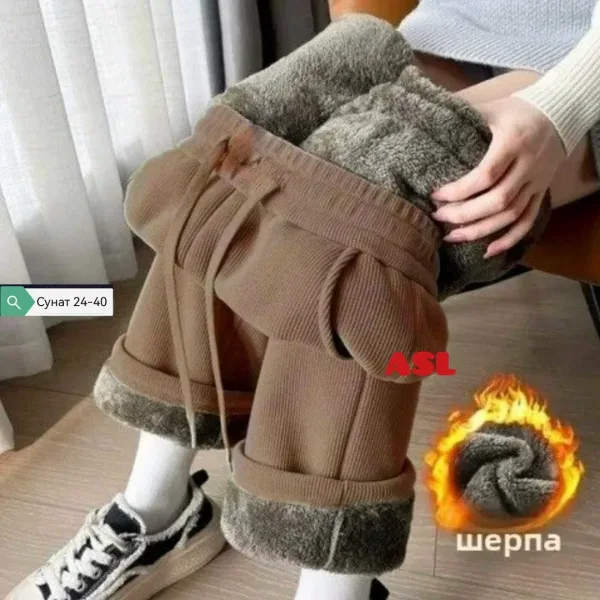 Теплые женские штаны из микрофибры с меховым декором — фото 3