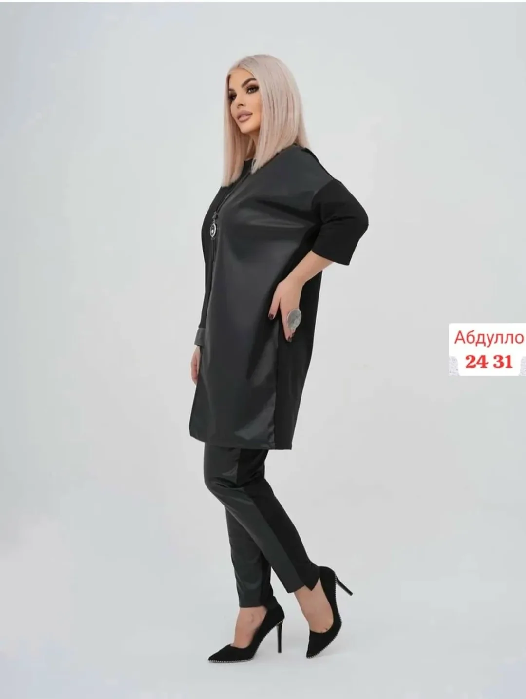 Костюм-двойка из ЭКО-кожи и трикотажа — фото 2