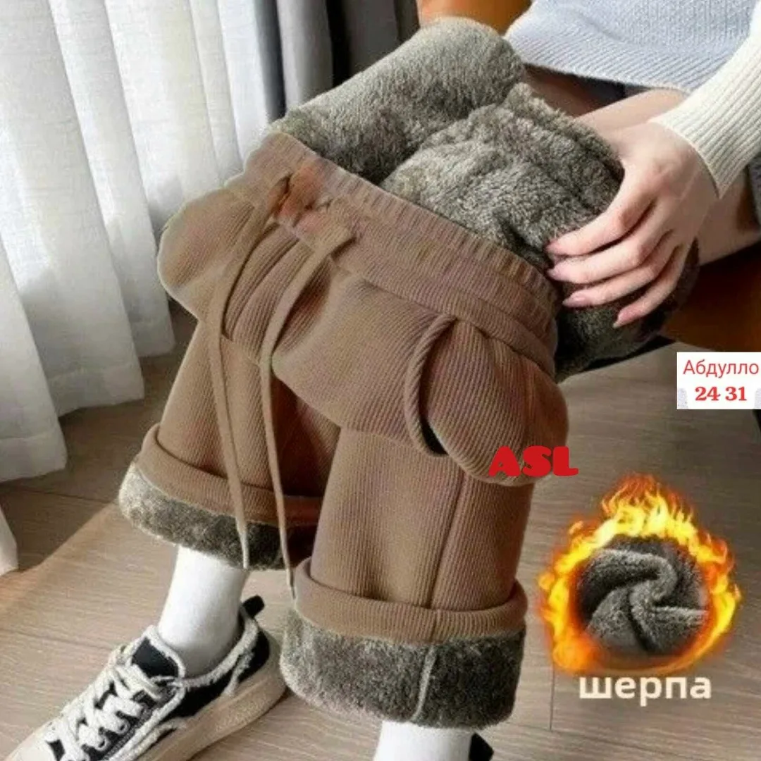 Теплые женские штаны из микрофибры с меховым декором — фото 3