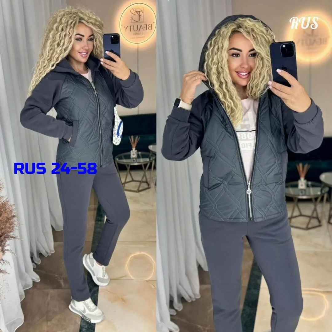 Тёплый женский костюм двойка из флиса с утеплителем синтепон — фото 1
