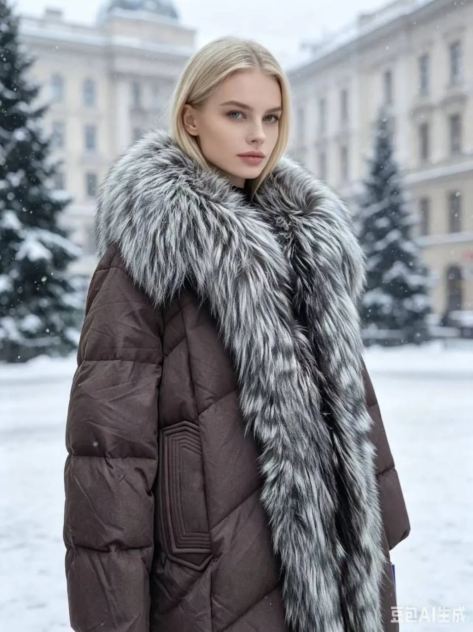 Пуховик с натуральным мехом песца — фото 1