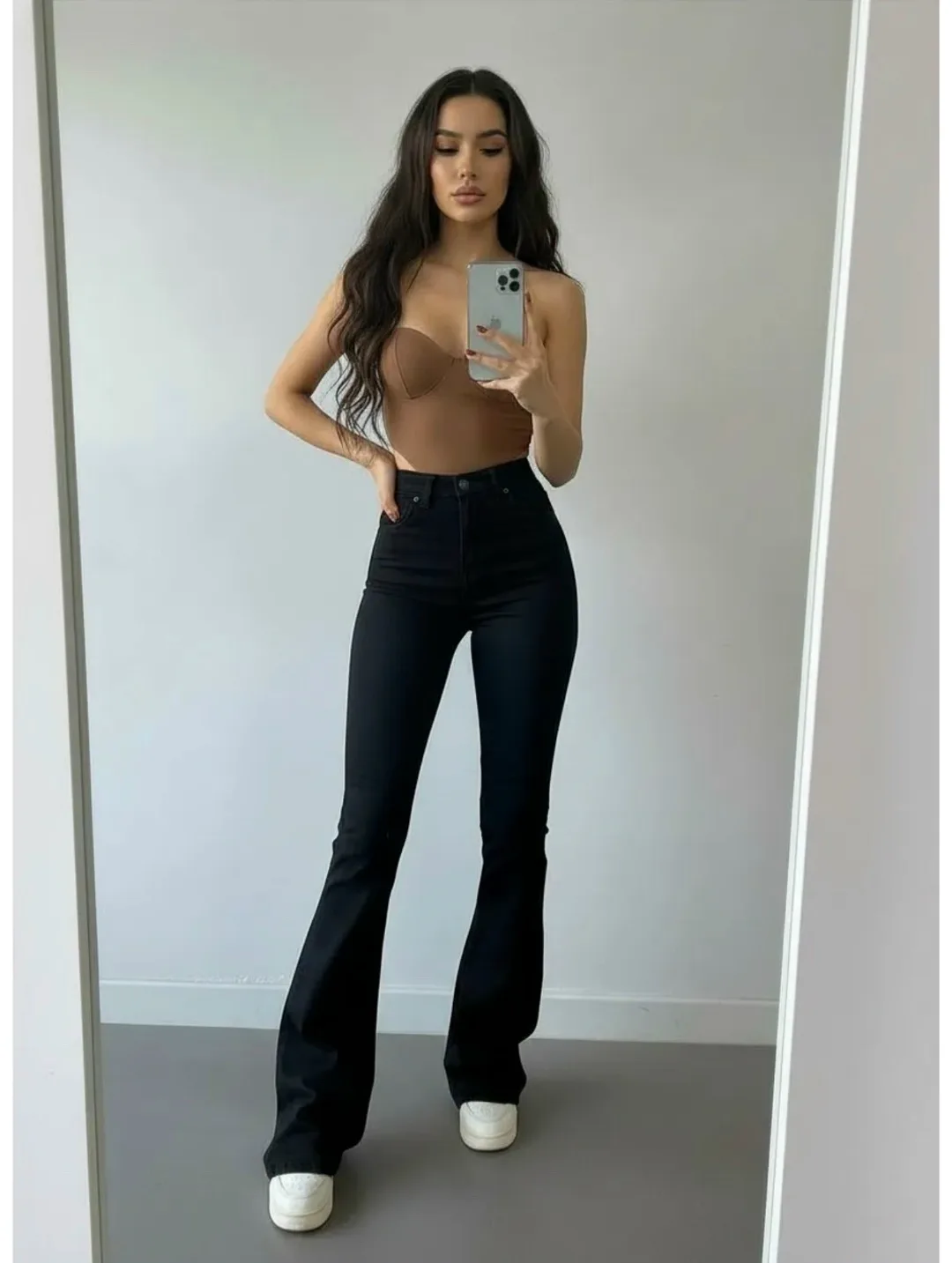 Расклёшенные джинсы трендовая модель в стиле у2k, созданная для молодёжных Стрейч — фото 1
