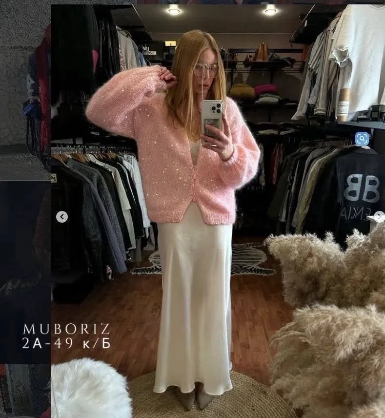 Кардиган из вязаной ткани с декоративными пайетками — фото 1