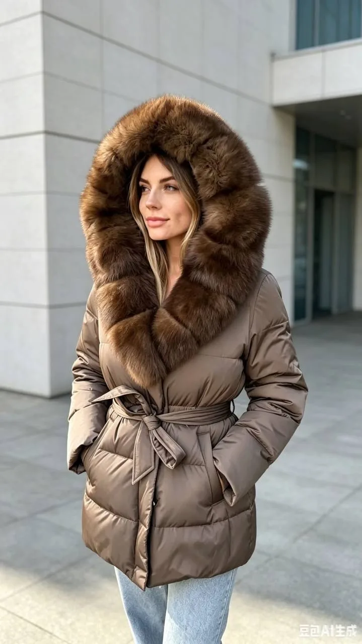 Пуховик с капюшоном из меха песца съемный, гусиный пух — фото 2