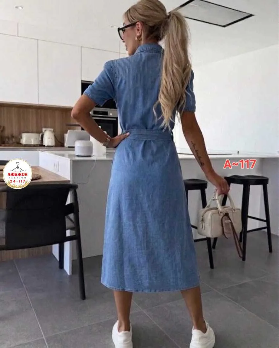 Женское платье из ткани джинсы фабричного качества — фото 2