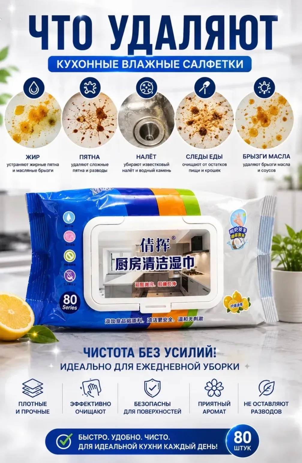 Посуда Влажные салфетки для кухни очищающие — фото 2