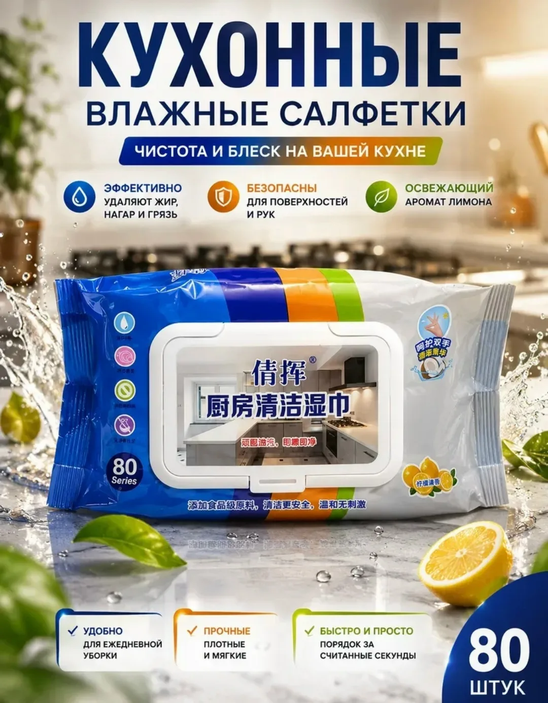 Посуда Влажные салфетки для кухни очищающие — фото 3