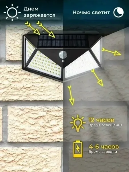 Настенный LED-светильник с датчиком движения и солнечной батареей — фото 4