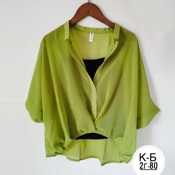 Шифоновая 2-ка блузка с рукавом летучая мышь — фото 6