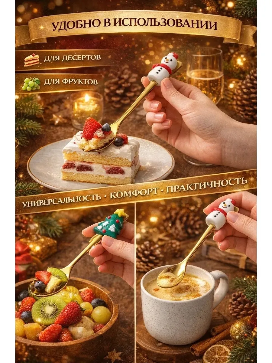 Яркий праздничный набор приборов с фигурками на ручках — фото 8