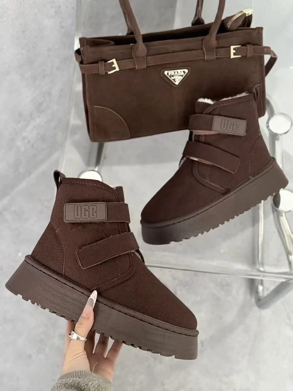 Угги женские UGG ПЛАТФОРМЕ НА ЗИМУ, сетка — фото 1