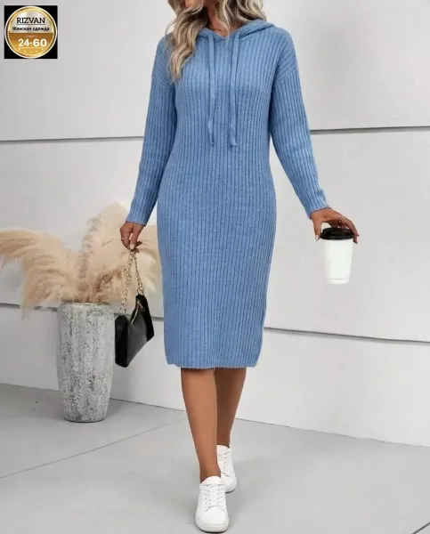 Платье из тёплой плотной кашемировой ткани с капюшоном, подходит по — фото 14