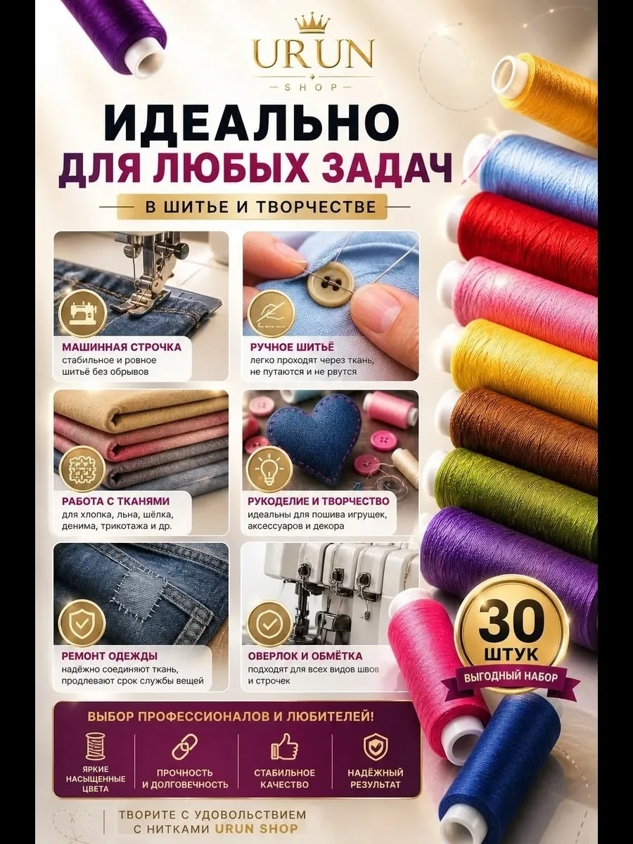 Нитки швейные набор для шитья и рукоделия 40ЛШ — фото 5