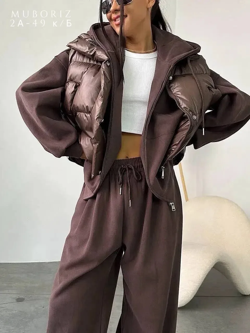 Костюм 3-в-1: худи + брюки wide leg + жилетка — фото 5