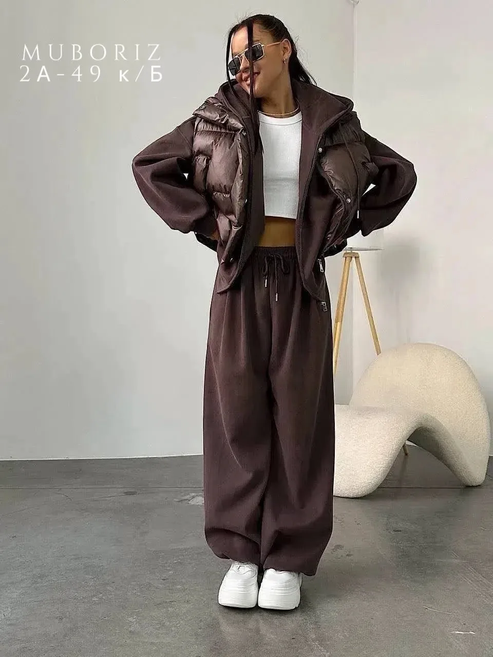 Костюм 3-в-1: худи + брюки wide leg + жилетка — фото 7