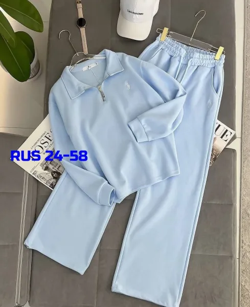 Женский костюм двойка из турецкой двухнитки с вышивкой логотипа — фото 1