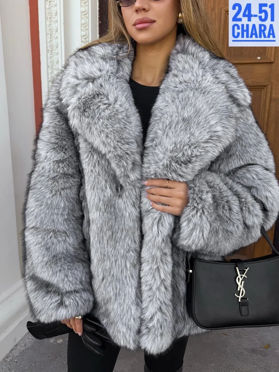 Мягкая шуба с объёмным кроем и широким воротником Белый — фото 3