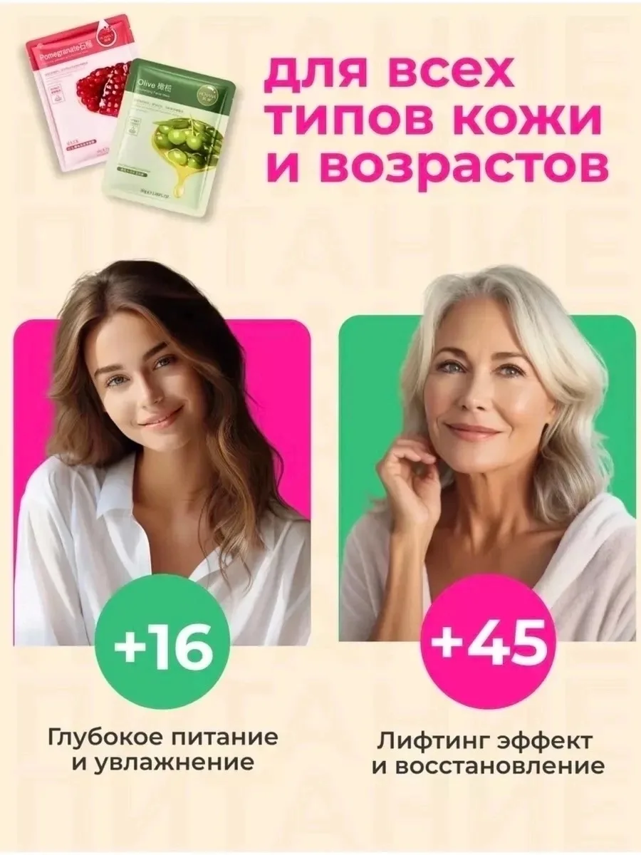 Набор косметических тканевых масок для лица 5 видов — фото 2